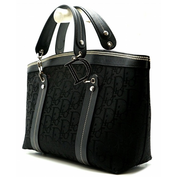 Dior Trotter Black Christian Canvas Embroidery Floral Leather Handbag - Picture 1 of 9